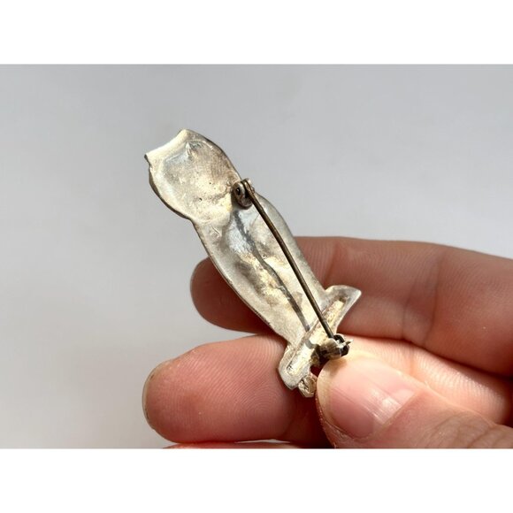 Owl Figural Pewter Hand Carved Southwest Style Vintage Dangle Earrings - Picture 8 of 8